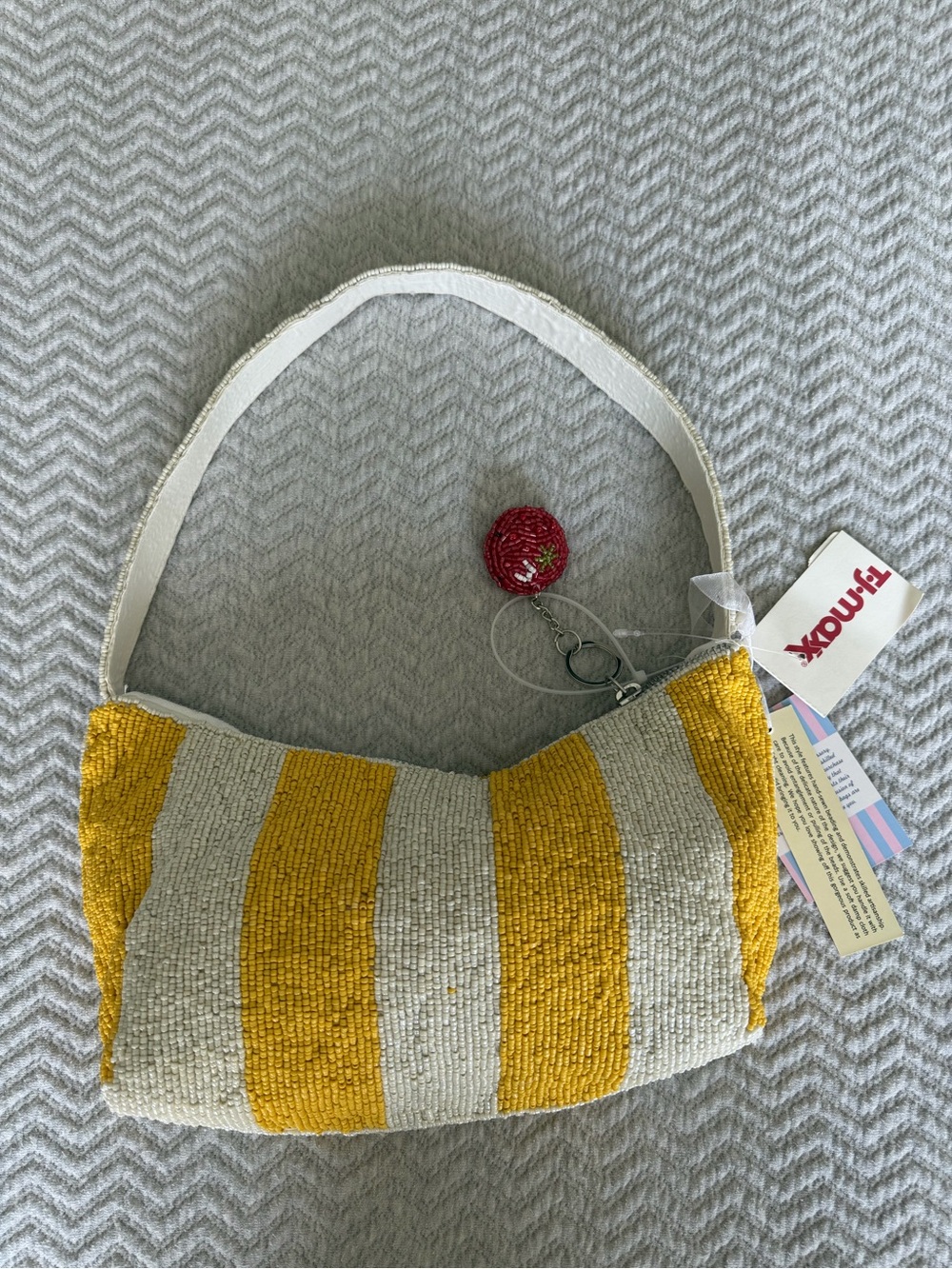 NWT TJ Maxx Handmade Beaded Vegetable Shoulder Bag Yellow Stripe India Purse - Picture 5 of 5